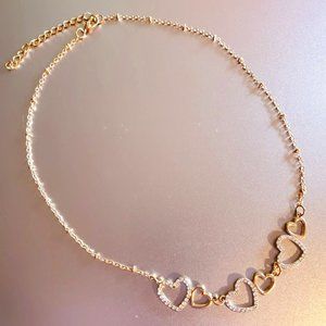 Gold Necklace with Hearts and CZ Accents